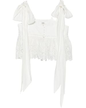 Chloé Broderie-Anglaise Tie-Fastening Top - White