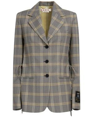 Marni Plaid-Check Single-Breasted Ripped Blazer - Grey