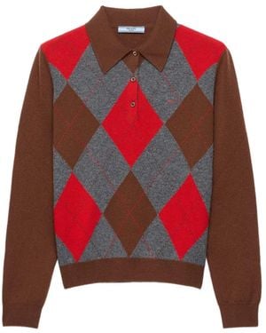 Prada Argyle Cashmere Polo Jumper - Red