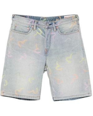 Evisu Logo-Print Denim Shorts - Blue