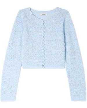 Sandro Cropped Pearled Cardigan - Blue