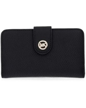 MICHAEL Michael Kors Logo-Plaque Pebbled-Leather Wallet - Black
