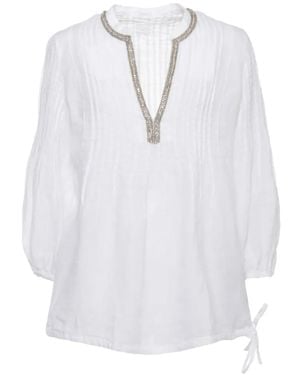 120% Lino Crystal-Embellished Pleated Shirt - White