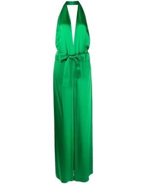 Tom Ford Halter V-Neck Satin Jumpsuit - Green