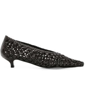 TOTEME Woven Pointed-Toe Leather Court Shoes - Black