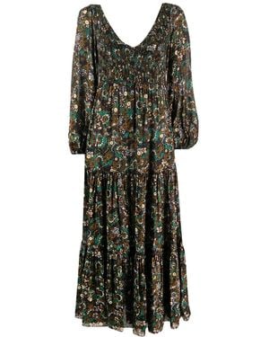 RIXO London Lottie Klimt Wave-Print Tiered Dress - Black