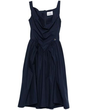 Vivienne Westwood Draped Neckline Midi Dress With Structured Bodice - Blue