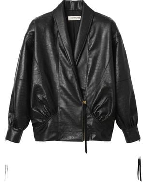Nineminutes The Virgo Crocodile-Effect Cropped Jacket - Black