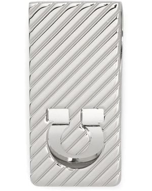 Ferragamo Gancini Diagonal-Stripe Tie Clip - Gray