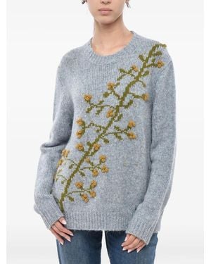 BAZISZT Embroidered Crew-Neck Sweater - Grey