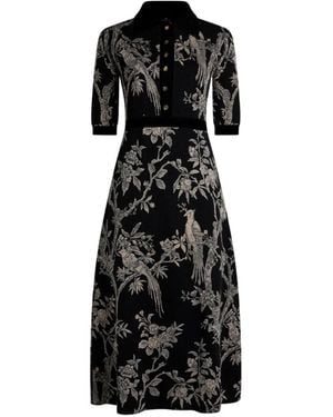 Etro Wool-Blend Jacquard Midi Shirt Dress With Nature Motif - Black