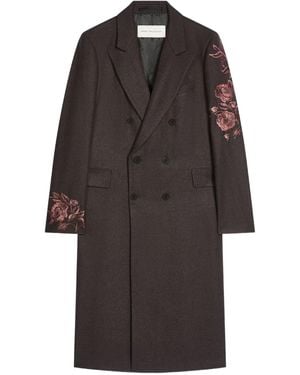 Dries Van Noten Floral-Embroidered Wool Coat - Grey