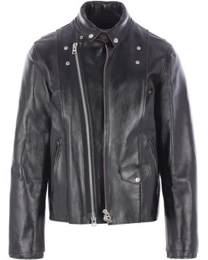 Sacai Snap-Fastening Leather Jacket - Grey