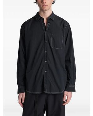 Paura Talete Contrast-Stitch Raw-Edge Shirt - Blue