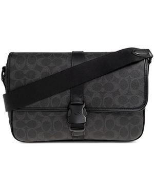 COACH League Patterned Buckle Messenger Bag - Black