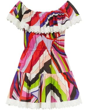 Emilio Pucci Iride-Print Off-Shoulder Cotton Dress - Red