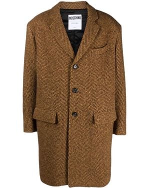 Moschino Slogan-Print Wool Peacoat - Brown
