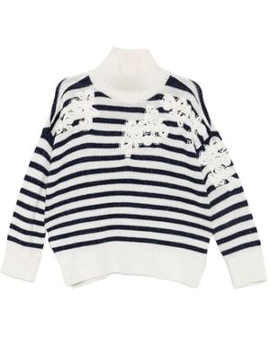 ERMANNO FIRENZE Jersey A Rayas Con Aplique Floral - Blanco