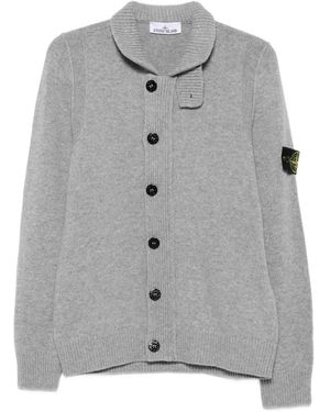 Stone Island Logo-Patch Button-Up Sweater - Gray