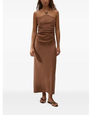 Faithfull the Brand Natalia Halterneck Ruched-Detail Dress - Brown