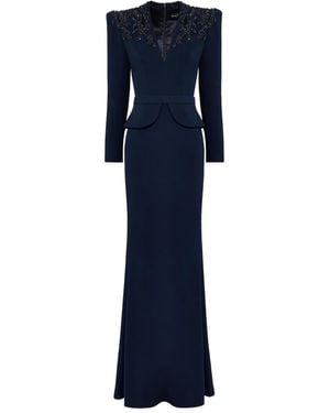 Jenny Packham Verziertes Maxikleid Mit V-Ausschnitt - Blau