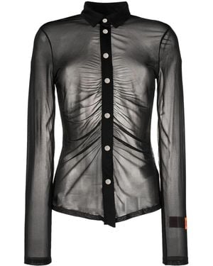 Heron Preston Georgette Ruched Long-Sleeve Shirt - Black