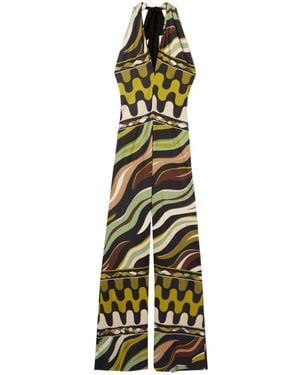 PUCCI Fiamme-Print Halterneck Jumpsuit - Metallic