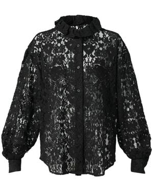 Pushbutton Blusa De Encaje Con Volantes En El Cuello - Negro