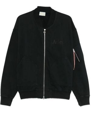Aries Temple Faded Bomber Jacket - Black