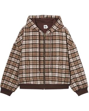 B+ AB Check-Pattern Hoodie - Brown