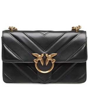 Pinko Medium Love Bag One Light Chevron Nappa Leather Crossbody Bag - Black