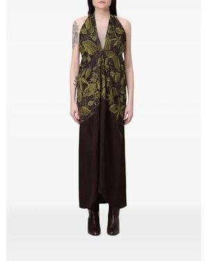 Tela Floral-Print Halterneck Dress - Brown