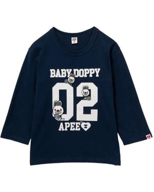 AAPE BY A BATHING AP Logo-Patched Crew Neck T-Shirt - Blue