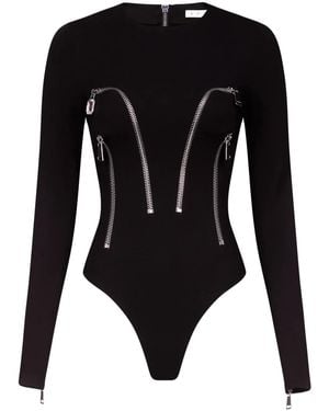 Area Long Sleeve Zipper-Detailed Bodysuit - Black