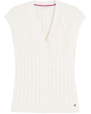 Tommy Hilfiger Cable-Knit Sleeveless Cardigan - White