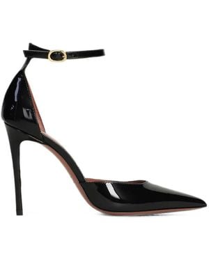 Castagna Caryn Patent-Leather Ankle-Strap Court Shoes - Black