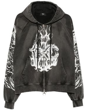 THUG CLUB Graphic-Print Zip-Up Hoodie - Black