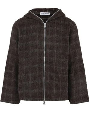 Our Legacy Check-Pattern Wool Zip-Up Hoodie - Black