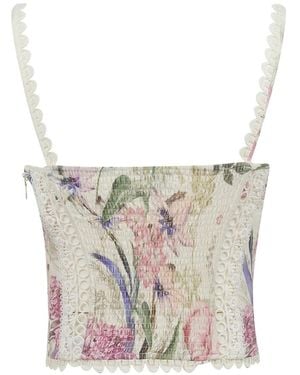 Charo Ruiz Floral-Print Lace-Trim Top - White