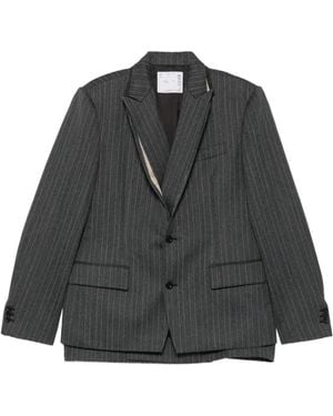 Sacai Pinstripe-Pattern Buttoned Blazer - Black