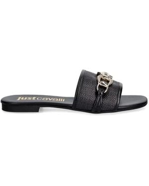 Just Cavalli Chain-Link Woven Sandals - White
