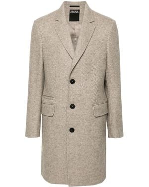 ZEGNA ヘリンボーン コート - ナチュラル