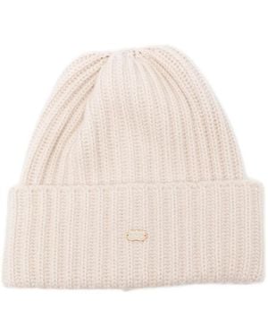 Agnona Ribbed-Knit Beanie Hat - Natural