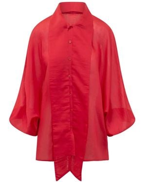 SOSUE Bow Button Fastening Blouse - Red