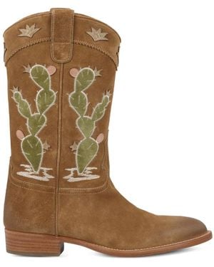 Sartore Cactus-Embroidered Boots - Brown