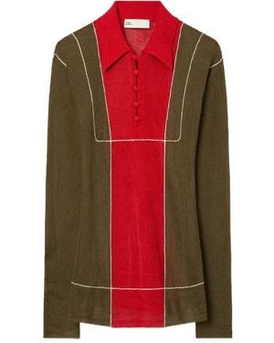 Tory Burch Colour-Block Wool Polo Shirt - Red