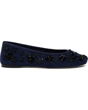 Stuart Weitzman Prima Bow Embroidered Flats - Blue
