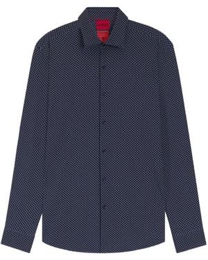 HUGO Kenno Geometric-Print Long-Sleeved Shirt - Blue
