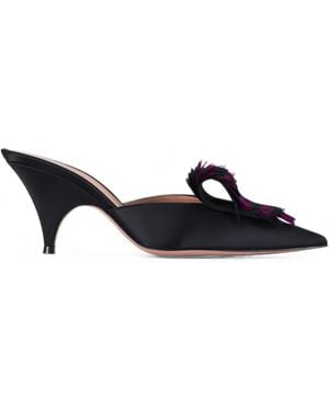 Gianvito Rossi Feather-Embellished Satin Mules - Black