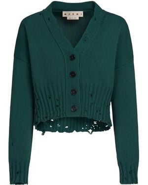 Marni Cardigan Crop Con Effetto Vissuto - Verde